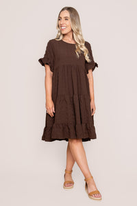 Mylène Tiered Stretch Dress in Chocolate