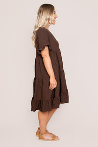 Mylène Tiered Stretch Dress in Chocolate