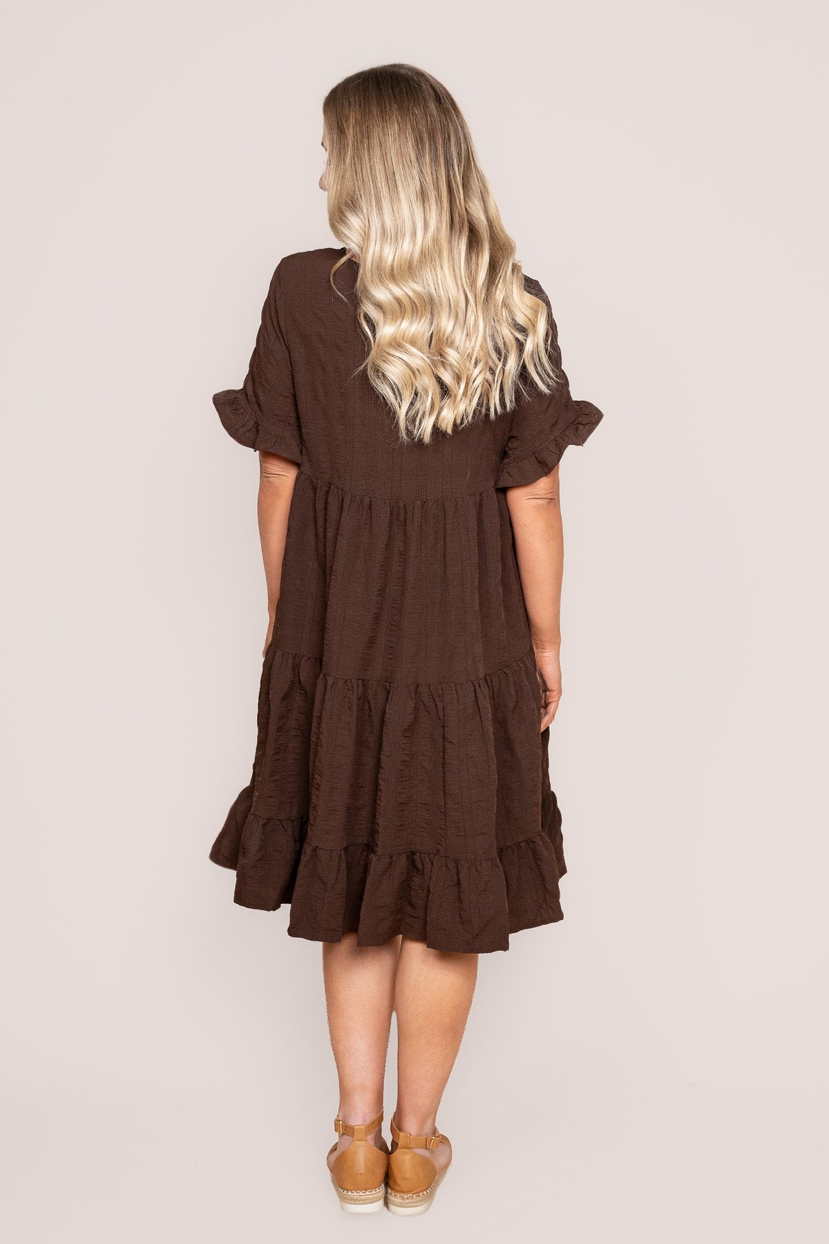 Mylène Tiered Stretch Dress in Chocolate