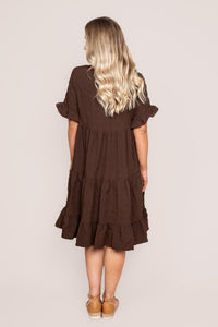 Mylène Tiered Stretch Dress in Chocolate