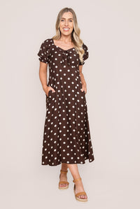 Sonnia Polka Dot Midi Dress in Chocolate