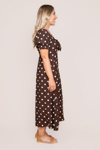 Sonnia Polka Dot Midi Dress in Chocolate