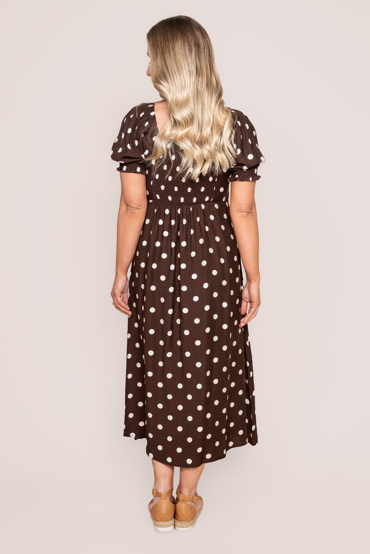 Sonnia Polka Dot Midi Dress in Chocolate