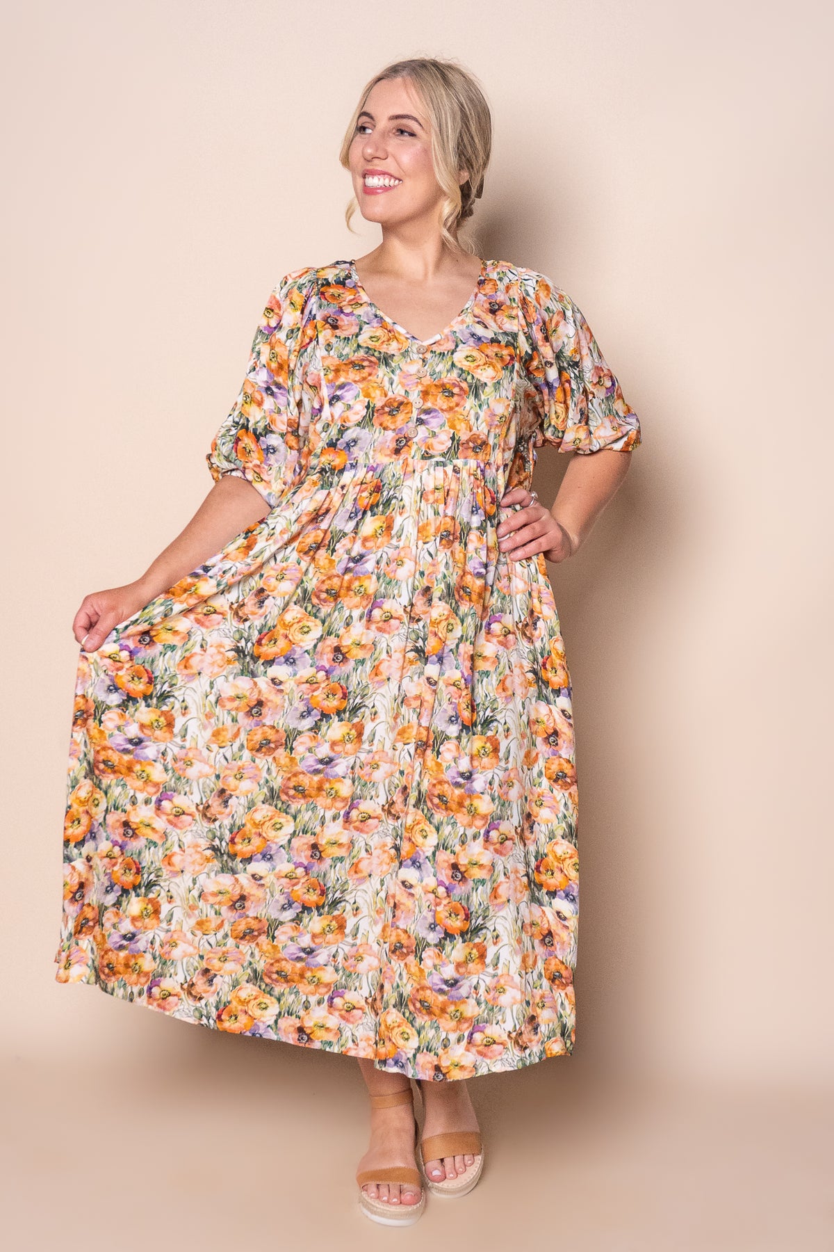 Korinna Midi Dress in Amber Multi