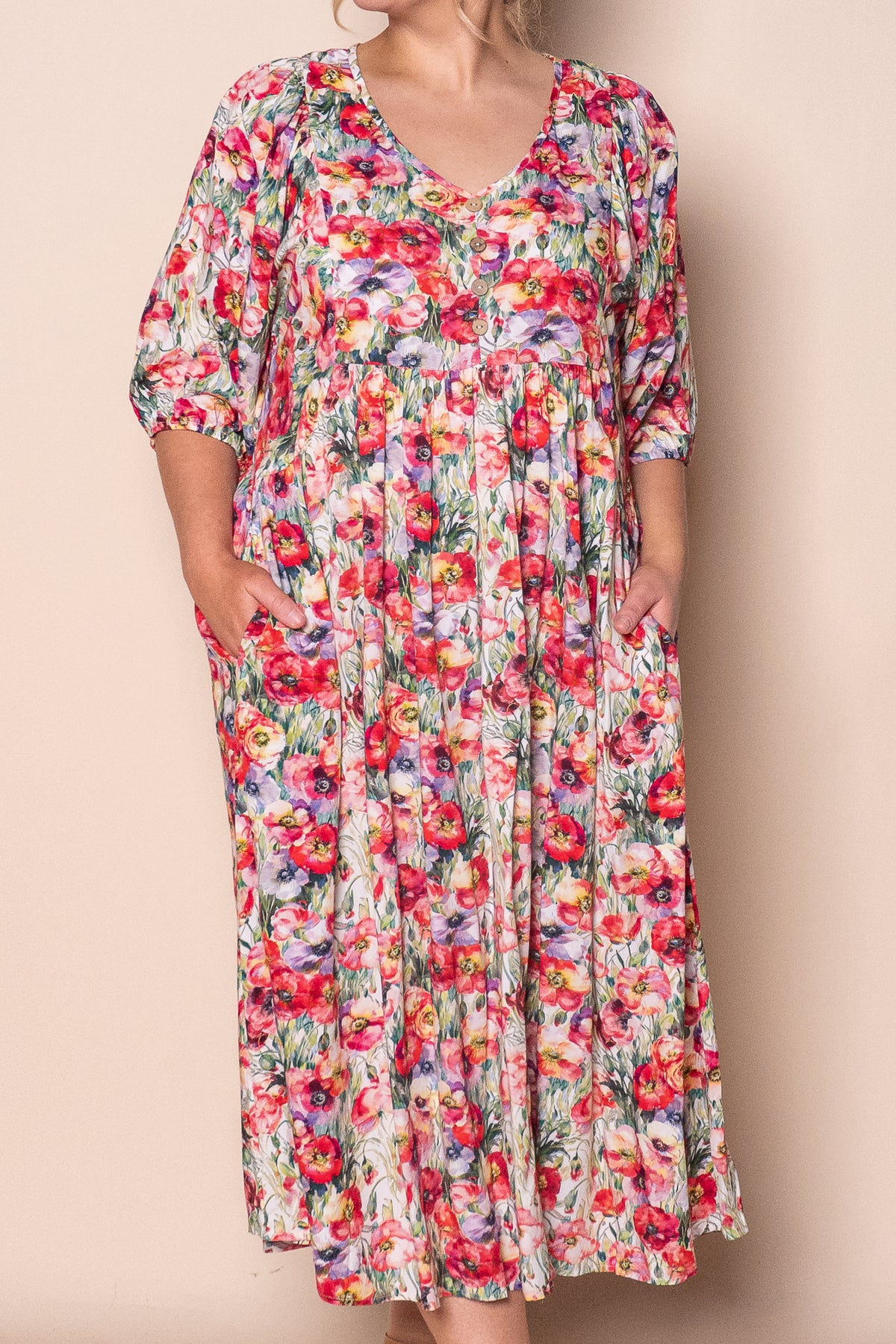 Korinna Midi Dress in Red Multi