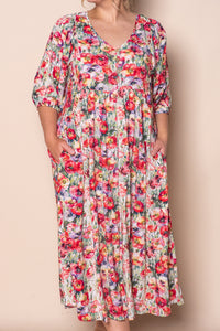 Korinna Midi Dress in Red Multi