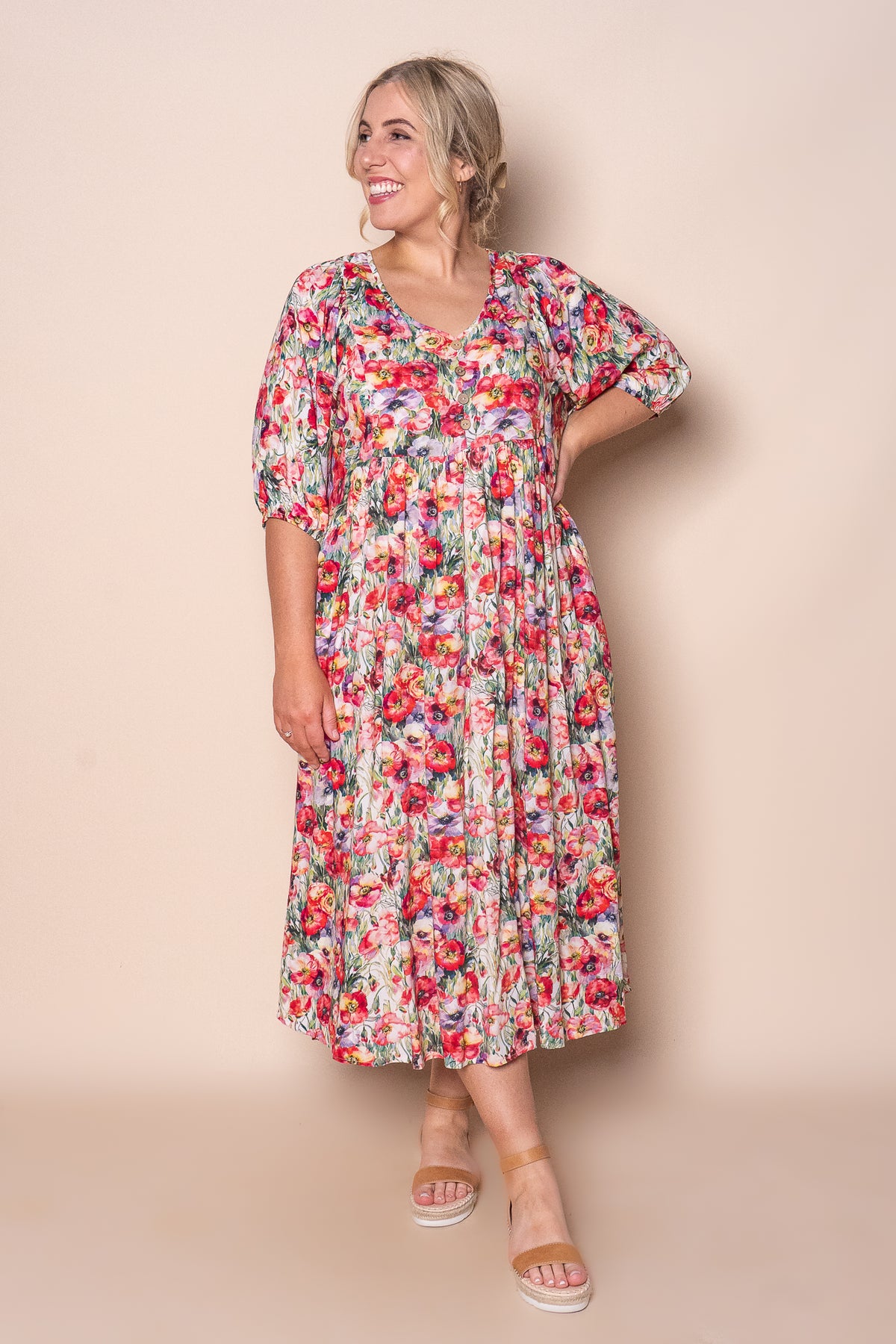 Korinna Midi Dress in Red Multi