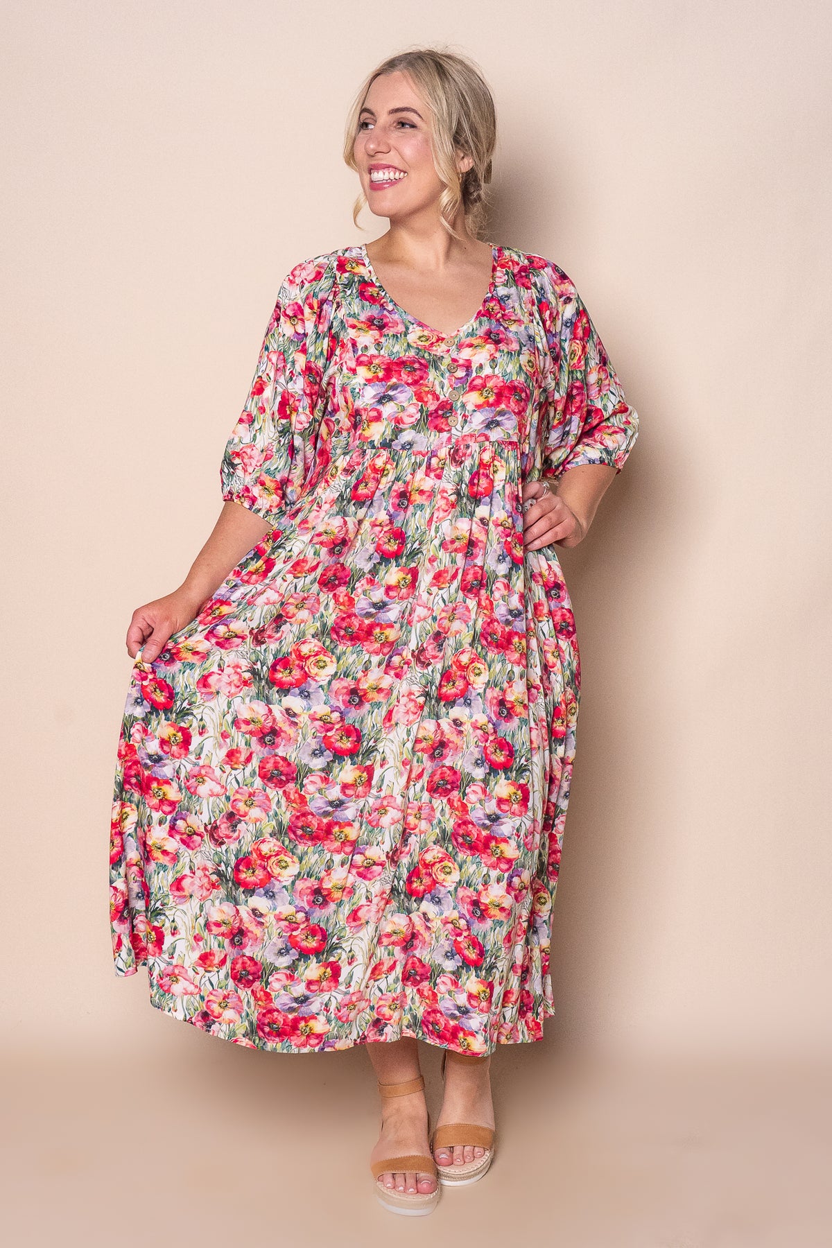 Korinna Midi Dress in Red Multi