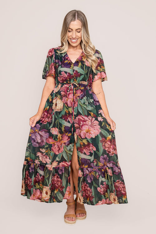 Fleur Midi Dress in Emerald