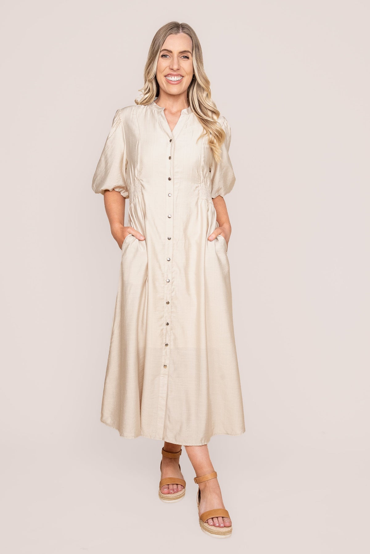 Emilie Midi Dress in Beige
