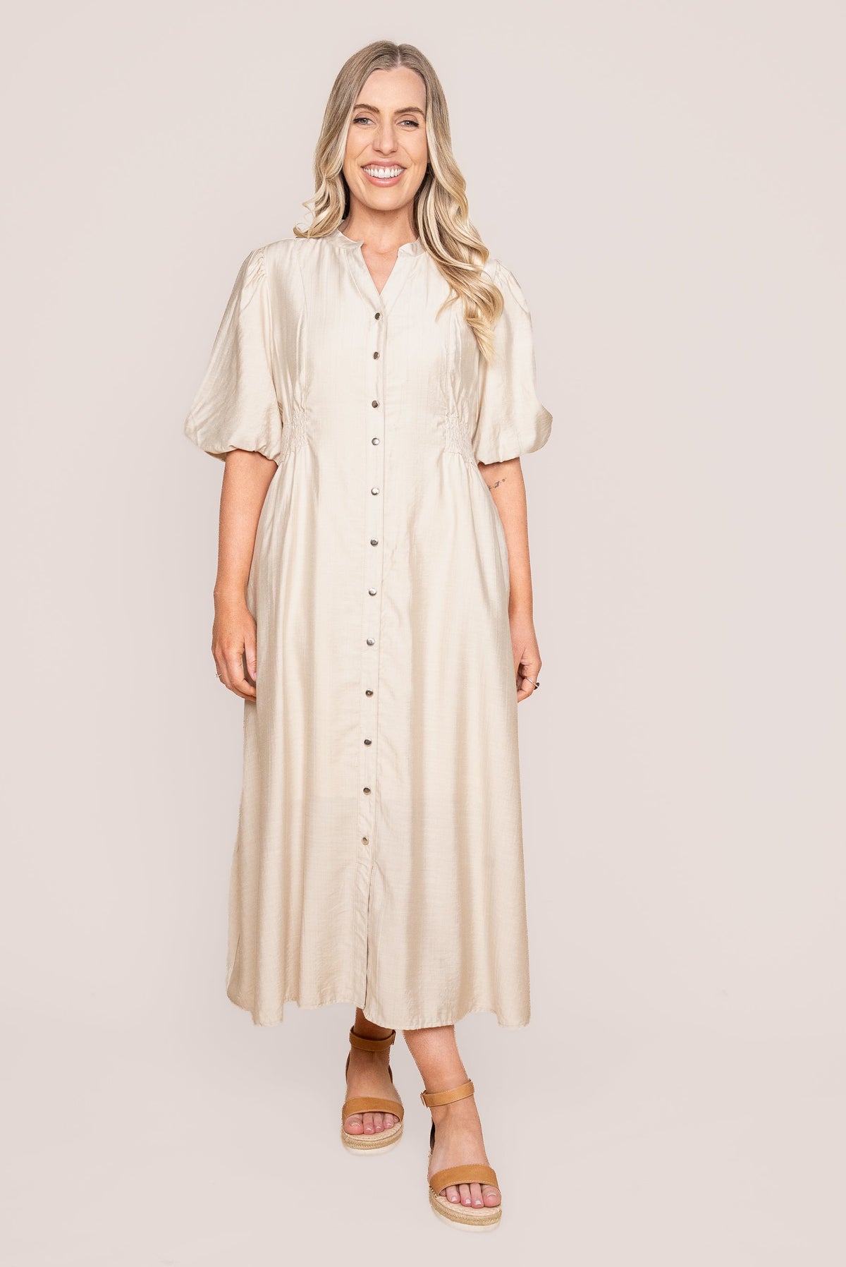 Emilie Midi Dress in Beige