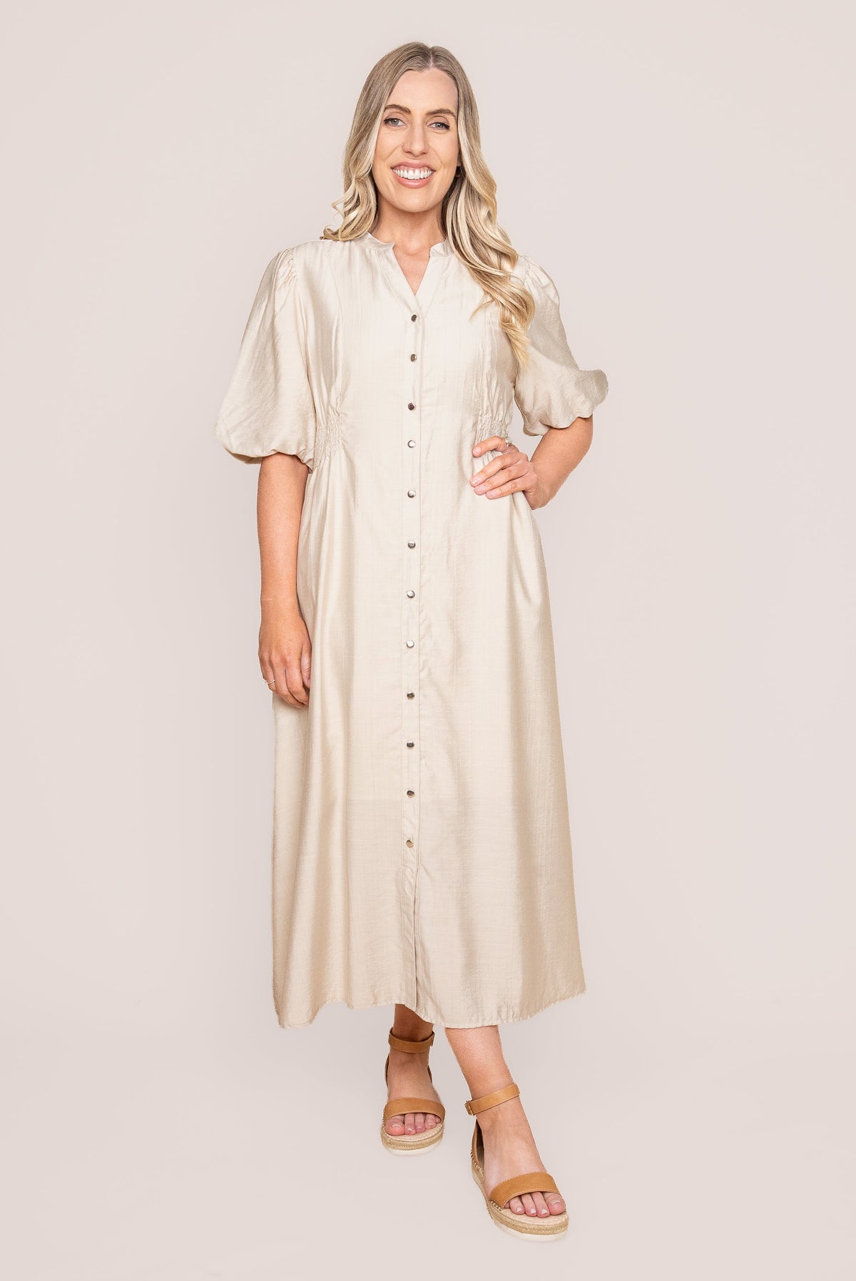 Emilie Midi Dress in Beige