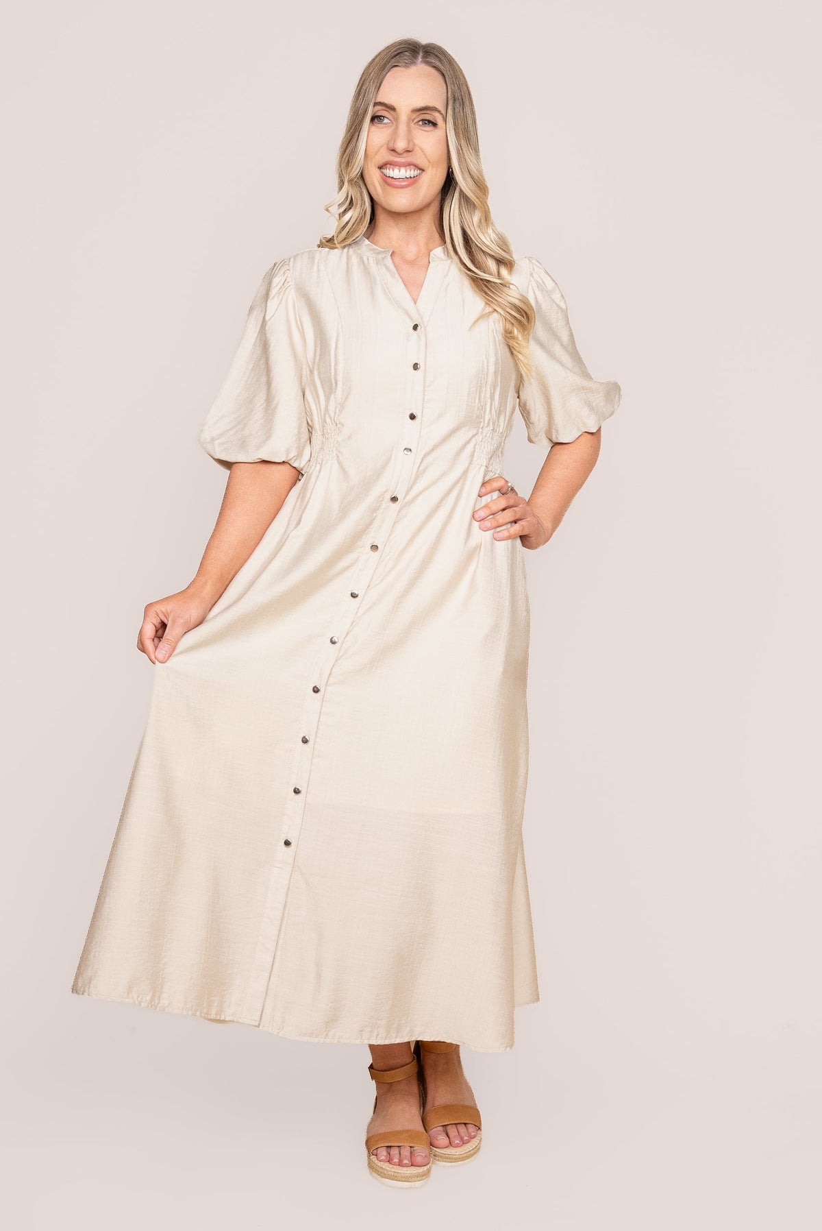 Emilie Midi Dress in Beige