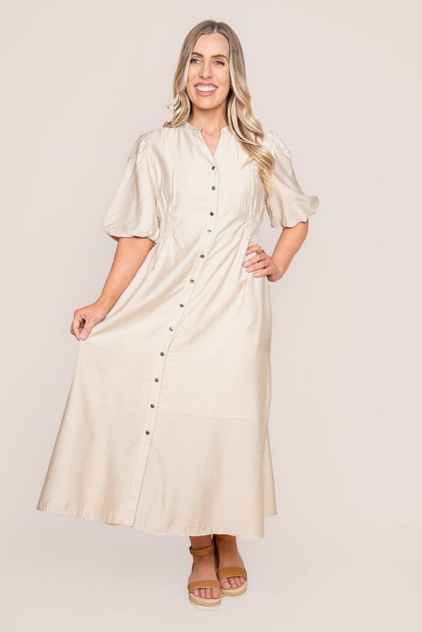Emilie Midi Dress in Beige