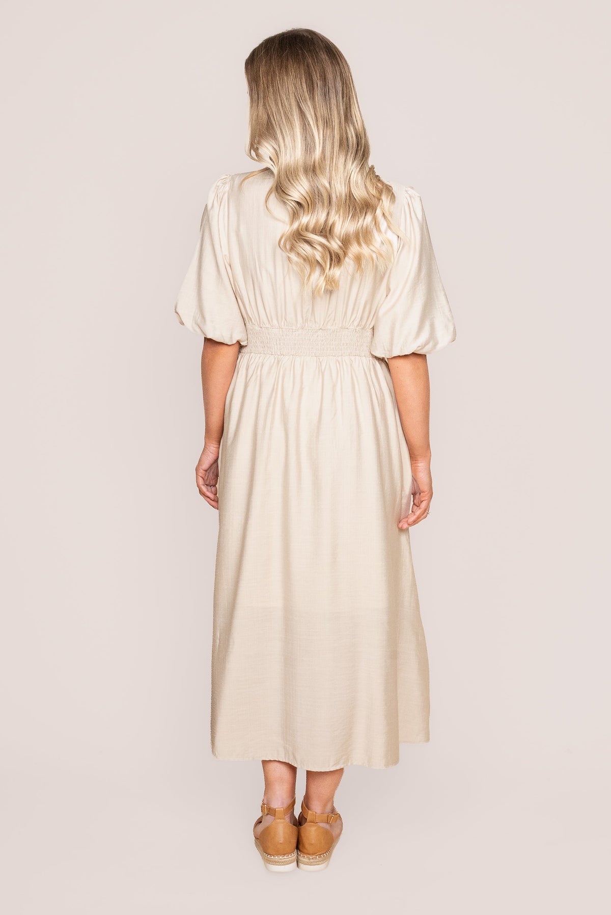 Emilie Midi Dress in Beige