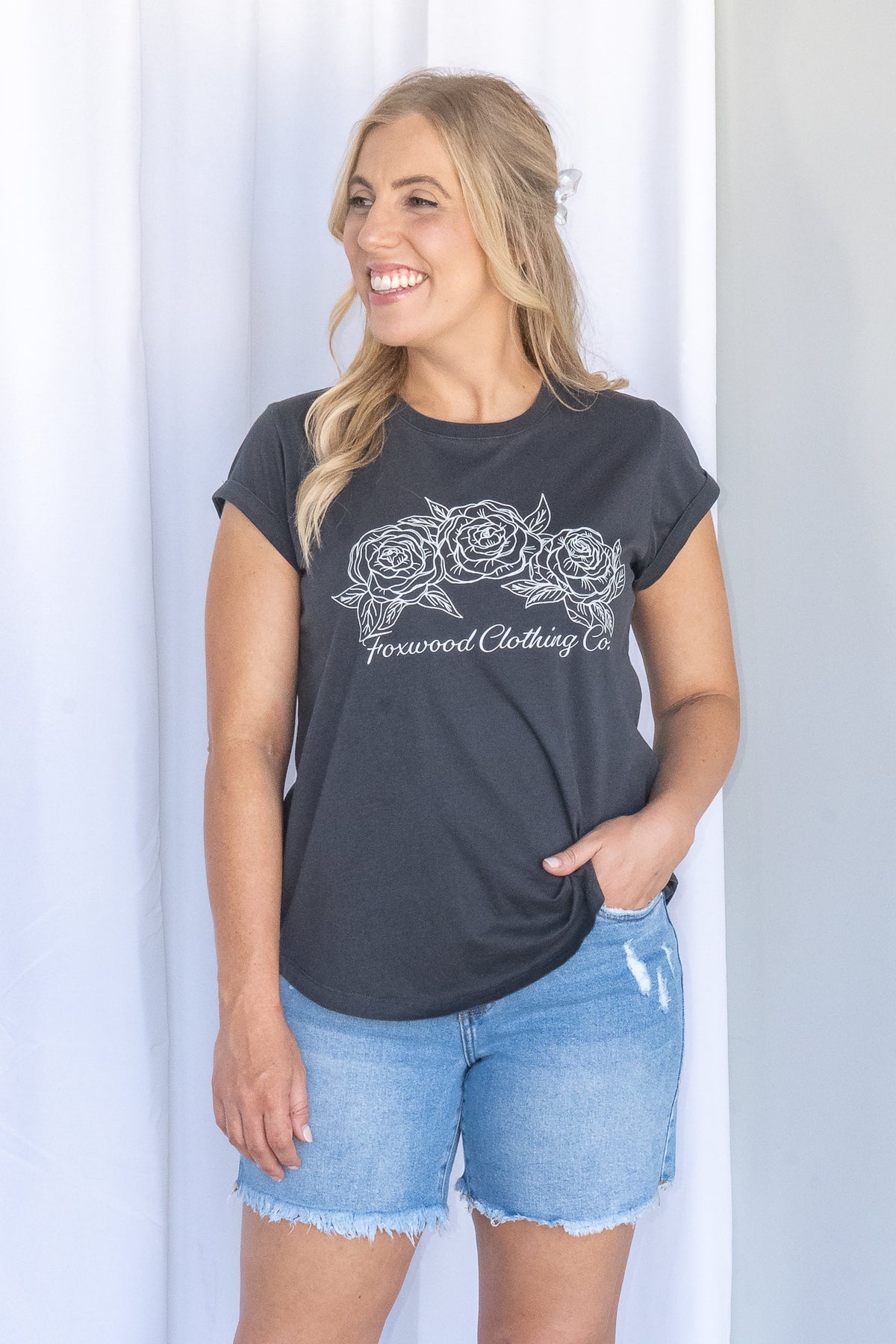 Eva Rose Tee in Washed Black - Foxwood