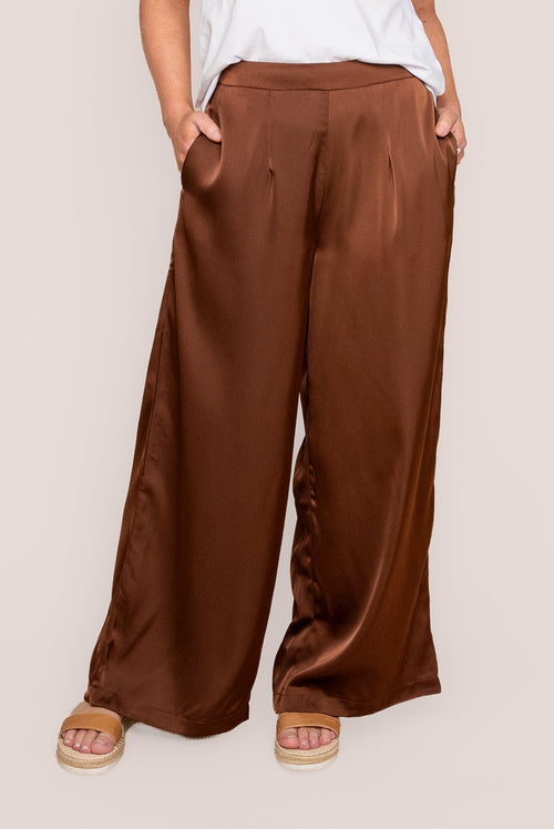Viv Satin Pants in Chocolate