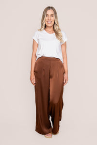 Viv Satin Pants in Chocolate