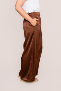 Viv Satin Pants in Chocolate