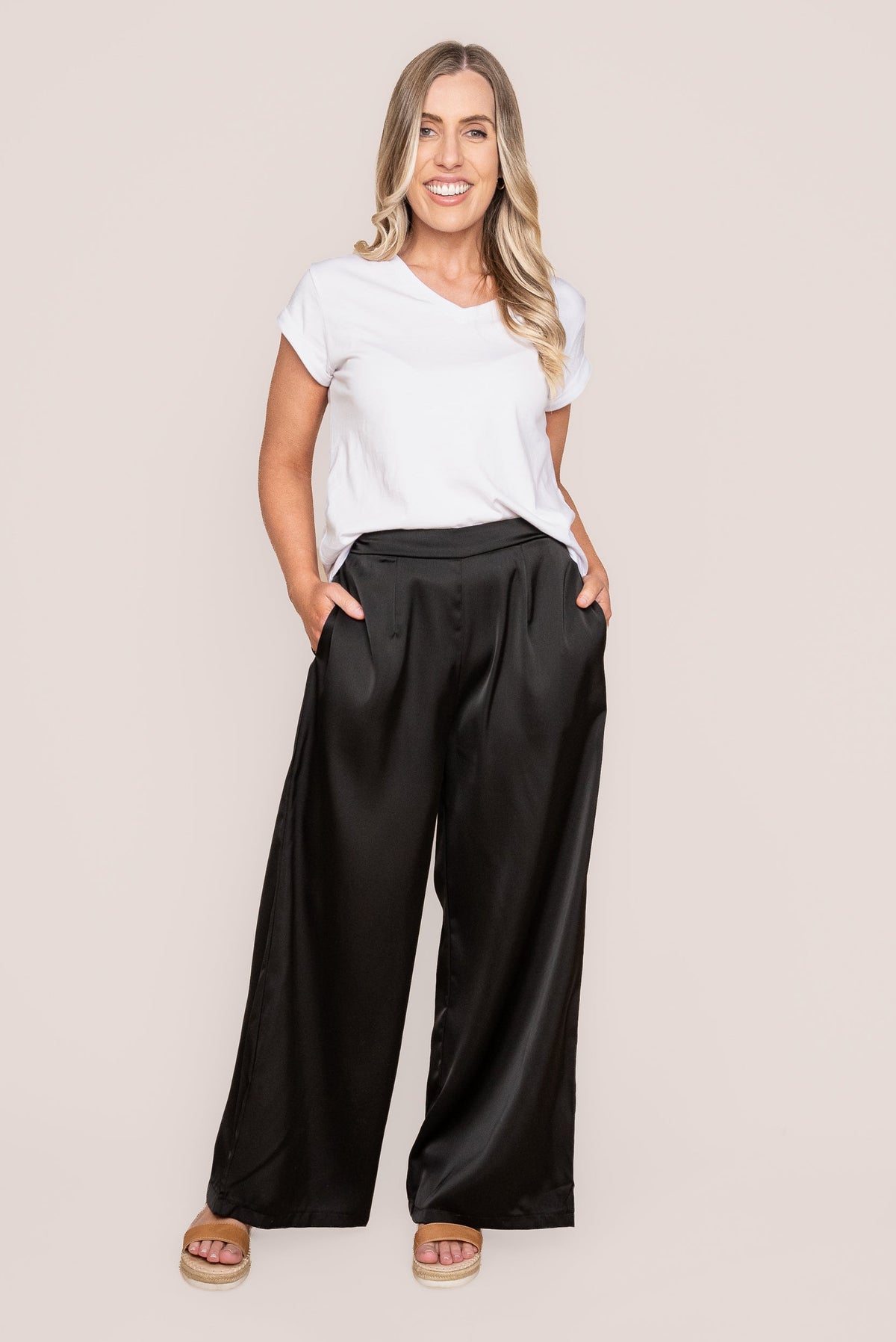 Viv Satin Pants in Black