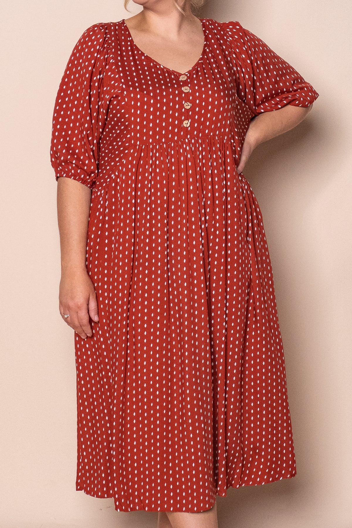 Chelsa Midi Dress in Rust