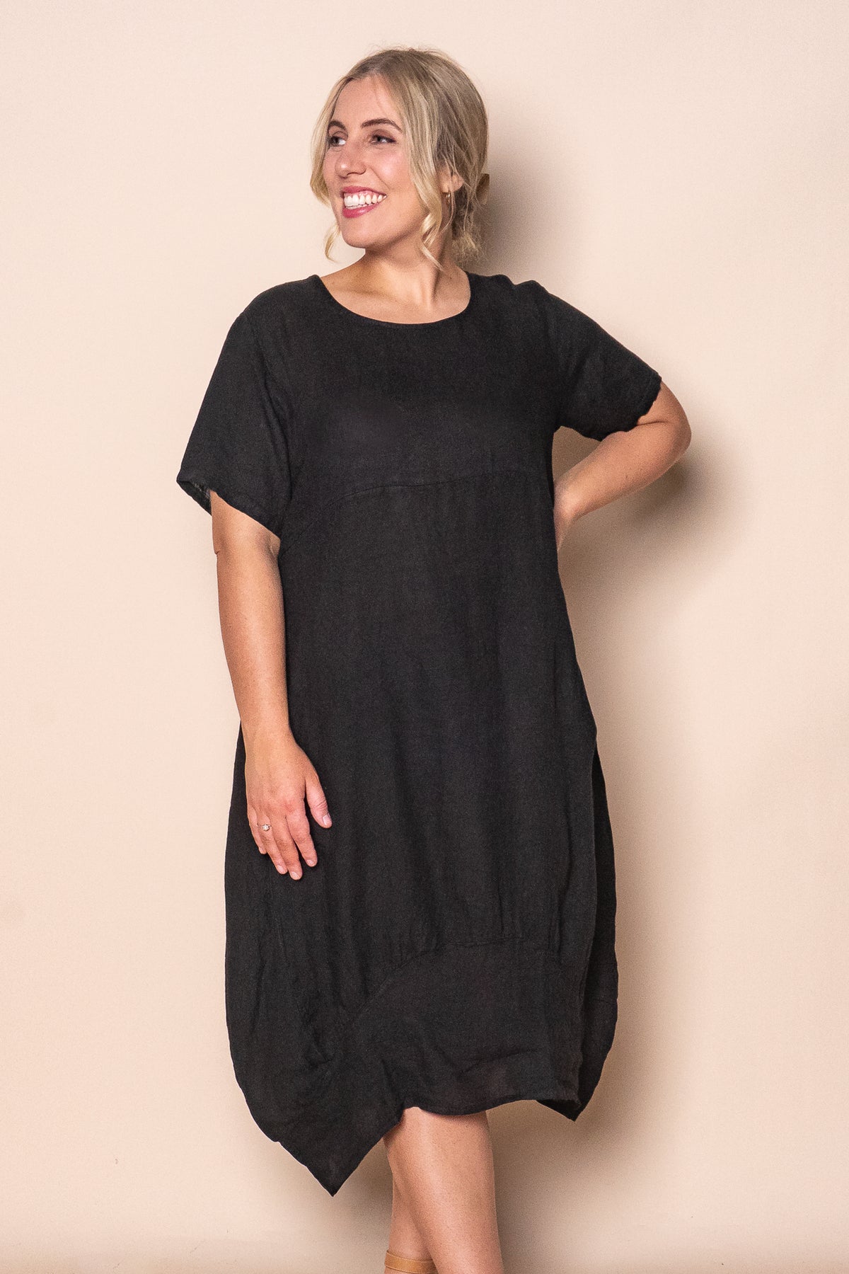 Grier Linen Midi Dress in Black