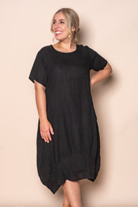 Grier Linen Midi Dress in Black