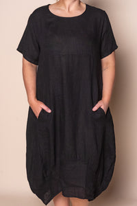 Grier Linen Midi Dress in Black