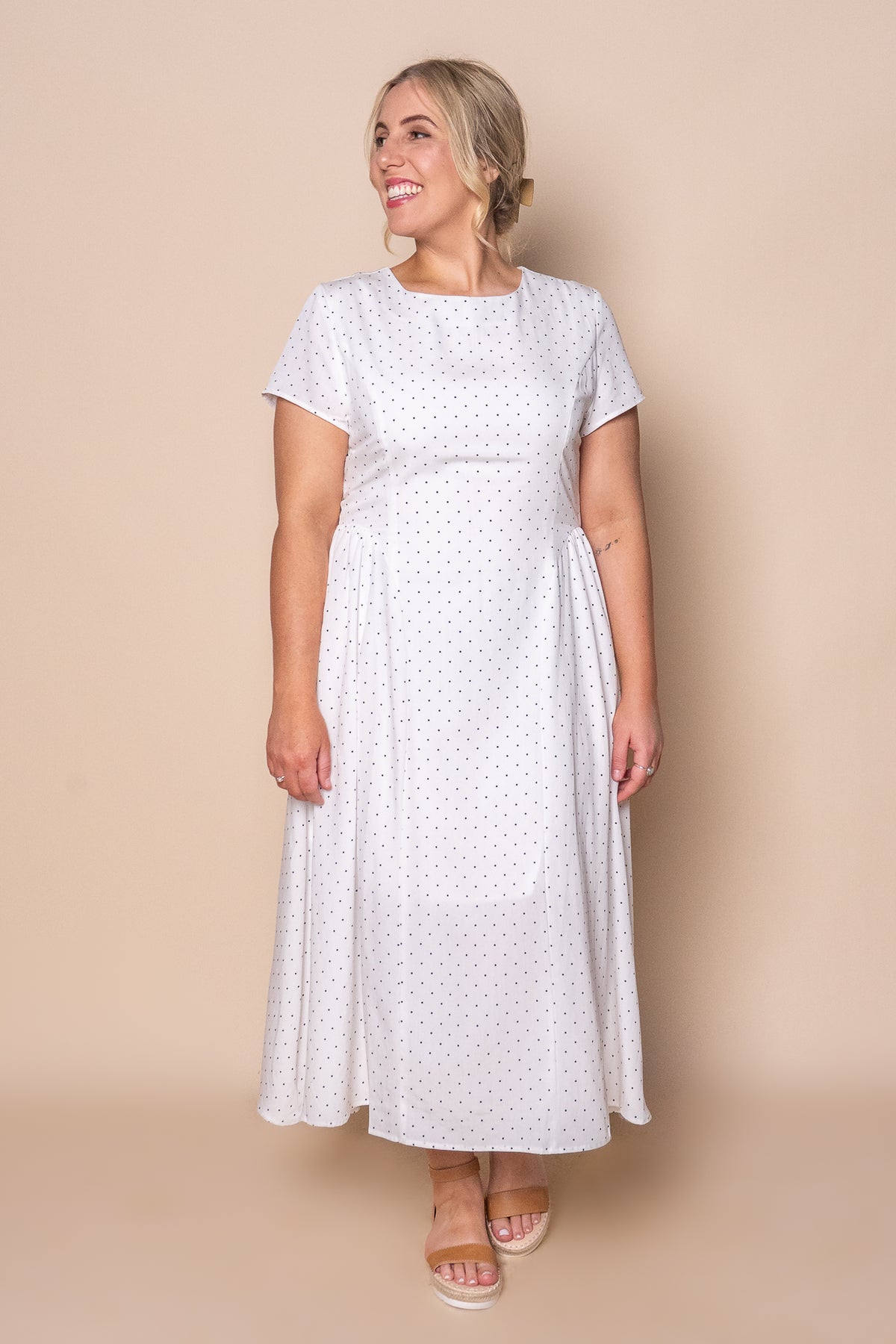 Judith Polka Dot Midi Dress in White