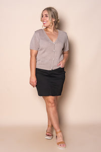 Skylar Crepe Knit Cardi Top in Mocha