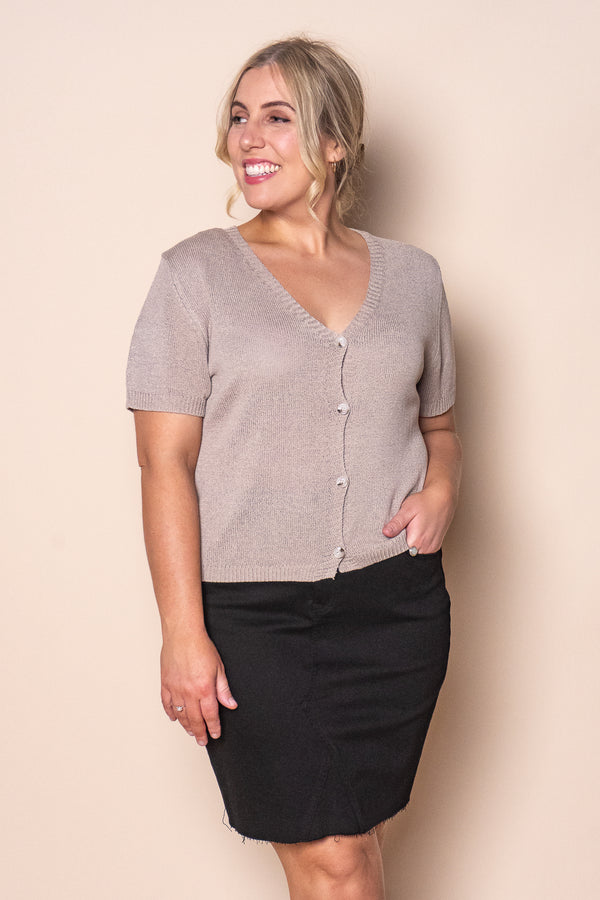 Skylar Crepe Knit Cardi Top in Mocha