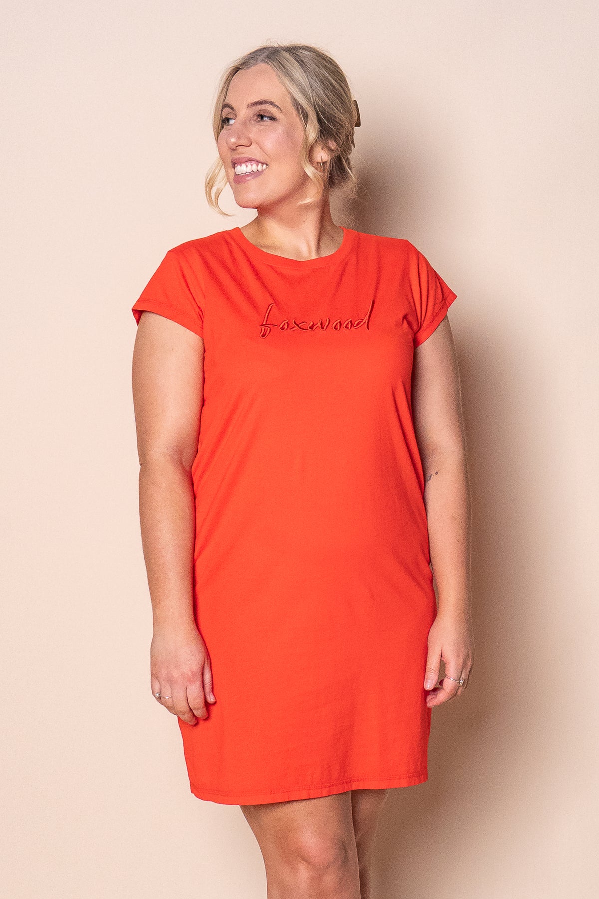 Signature Embroidery Tee Dress in Tangelo - Foxwood