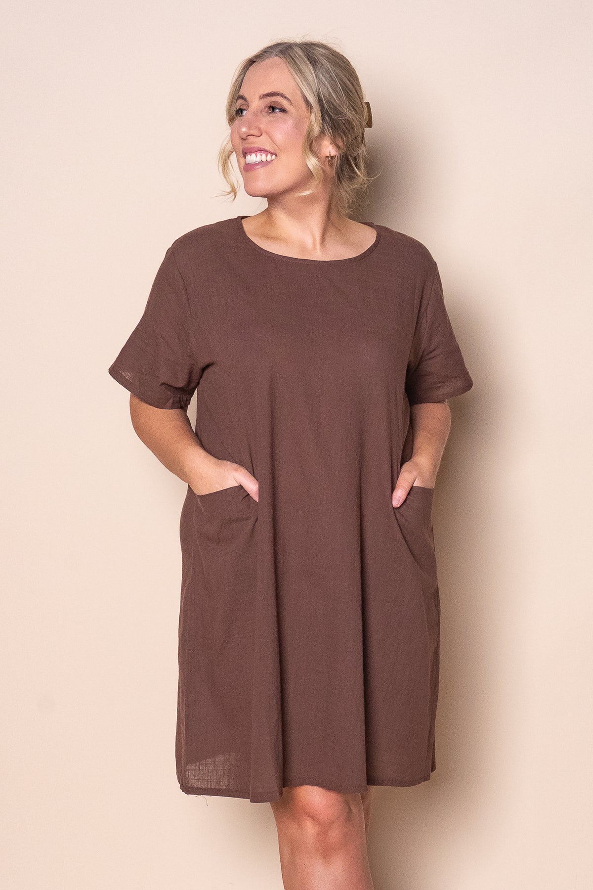 Deanna 100% Cotton Dress in Chocolate
