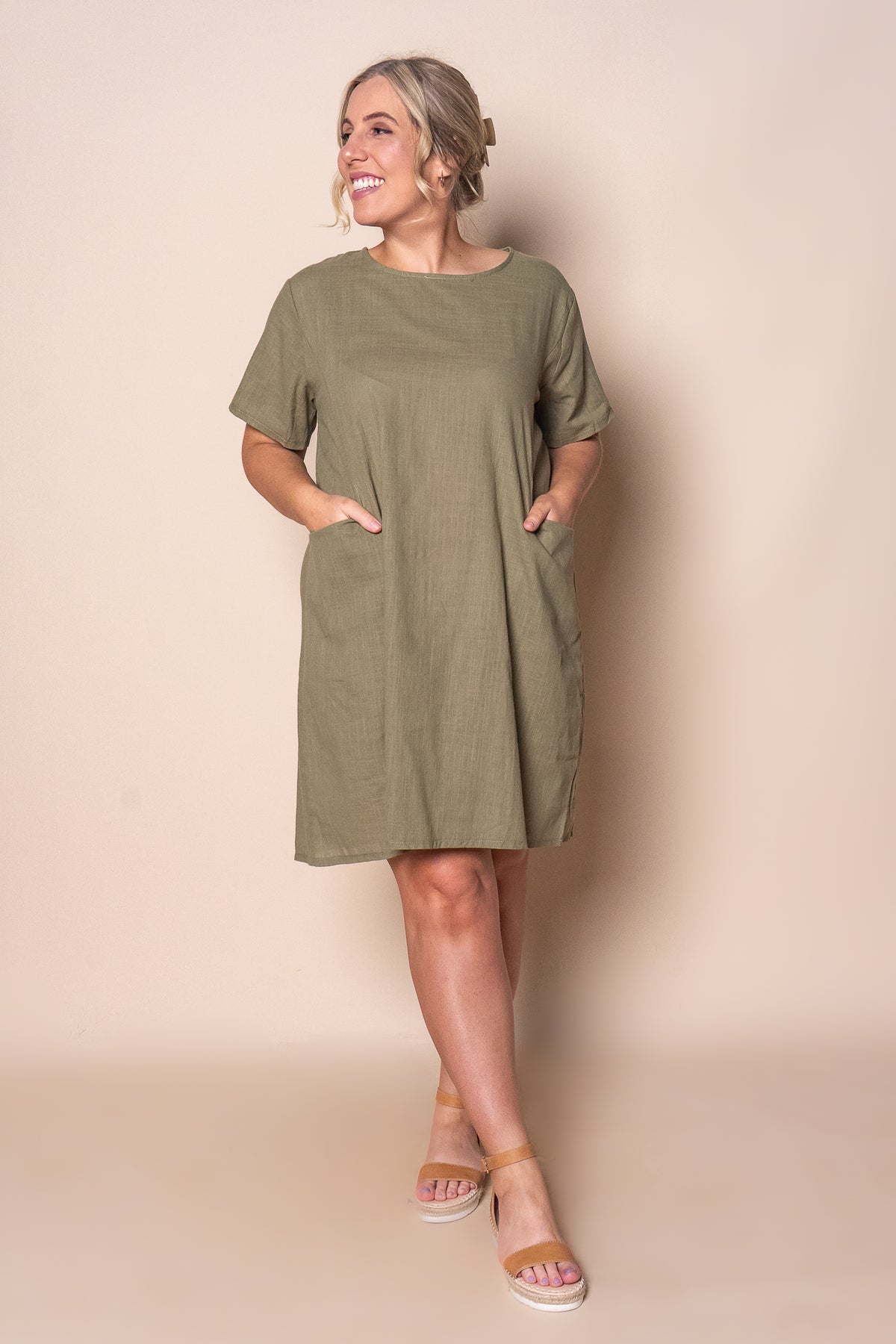 Deanna 100% Cotton Dress in Khaki