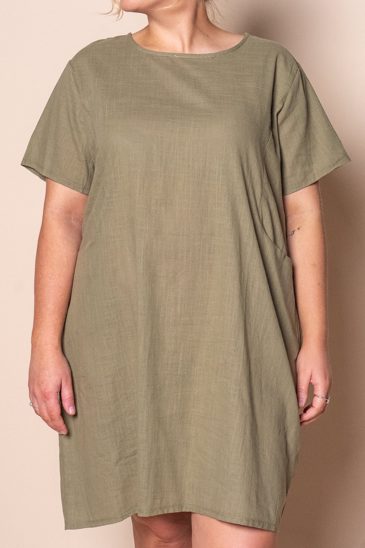 Deanna 100% Cotton Dress in Khaki