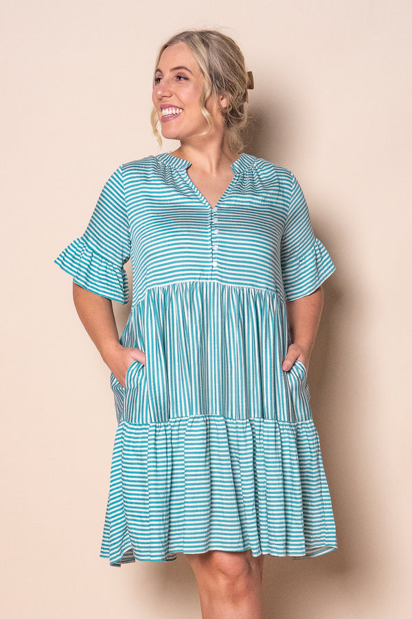 Jilly Striped Dress in Teal Blue