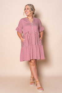 Jilly Striped Dress in Berry Red