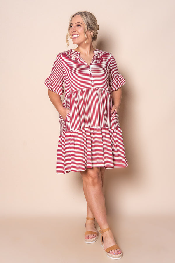 Jilly Striped Dress in Berry Red