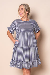 Pixie Tiered Striped Dress in Navy