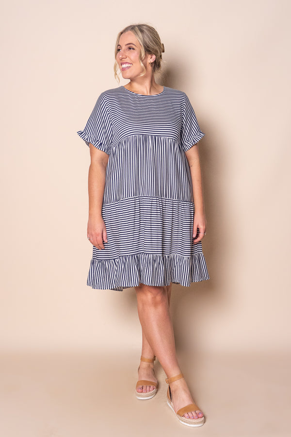 Pixie Tiered Striped Dress in Navy