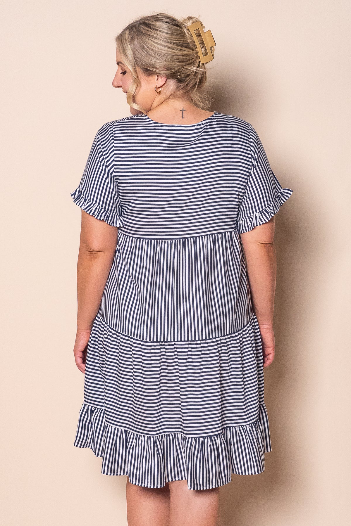 Pixie Tiered Striped Dress in Navy