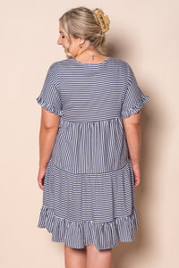 Pixie Tiered Striped Dress in Navy