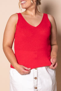 Lilly Crepe Knit Singlet Top in Red