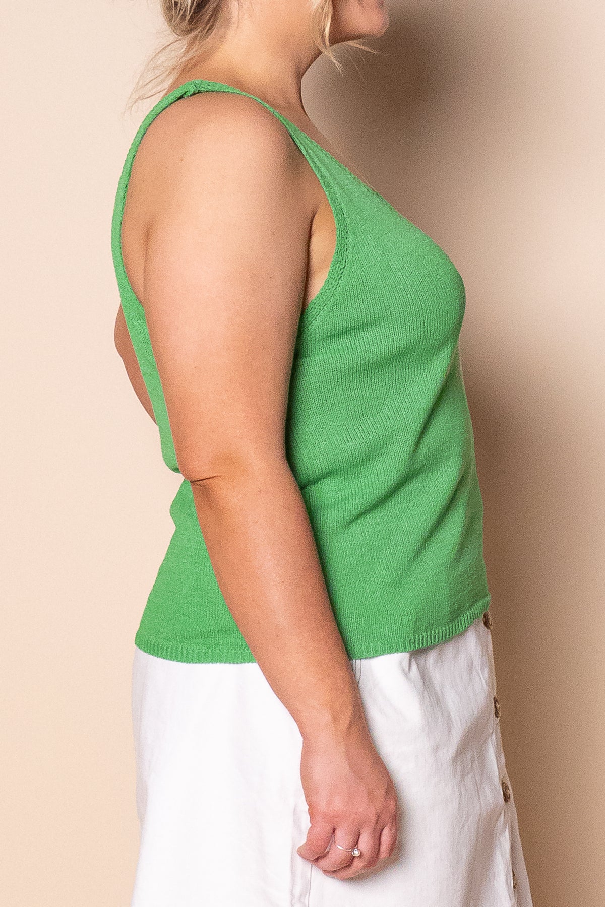 Lilly Crepe Knit Singlet Top in Green