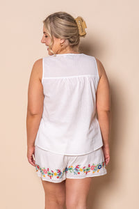 Usha Embroidered Floral Shorts in White