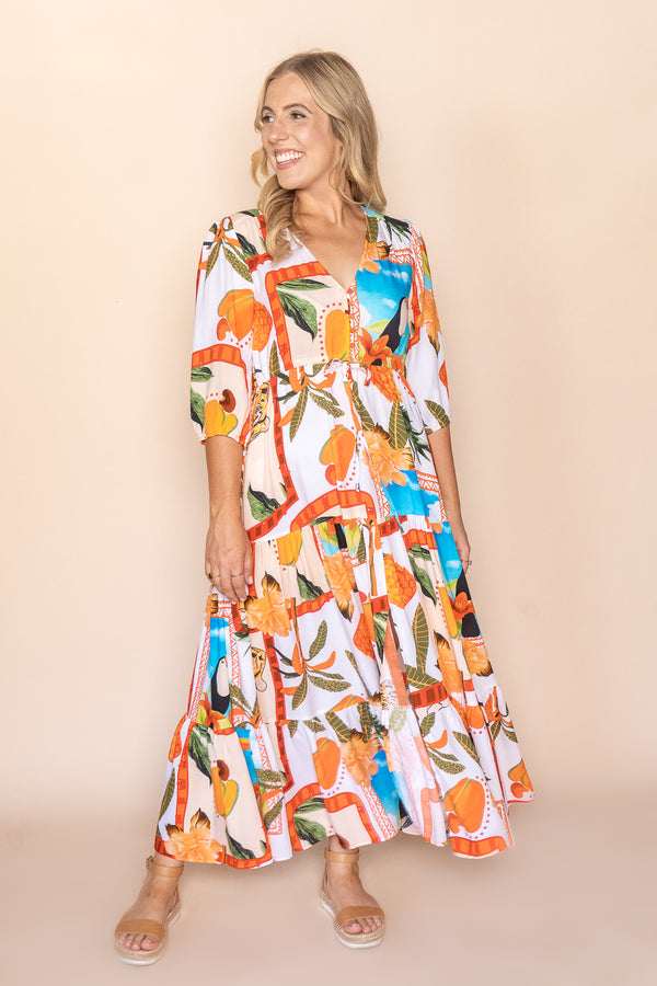 Evelyn Maxi Dress in White Multi