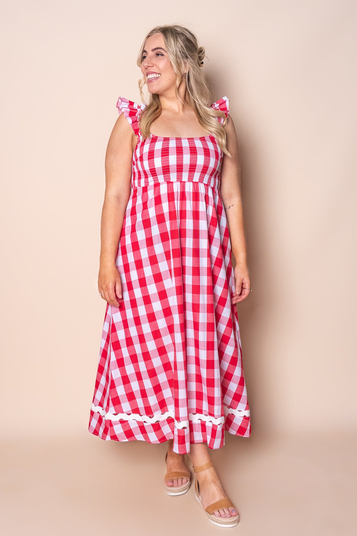 Jovie Midi Dress in Red