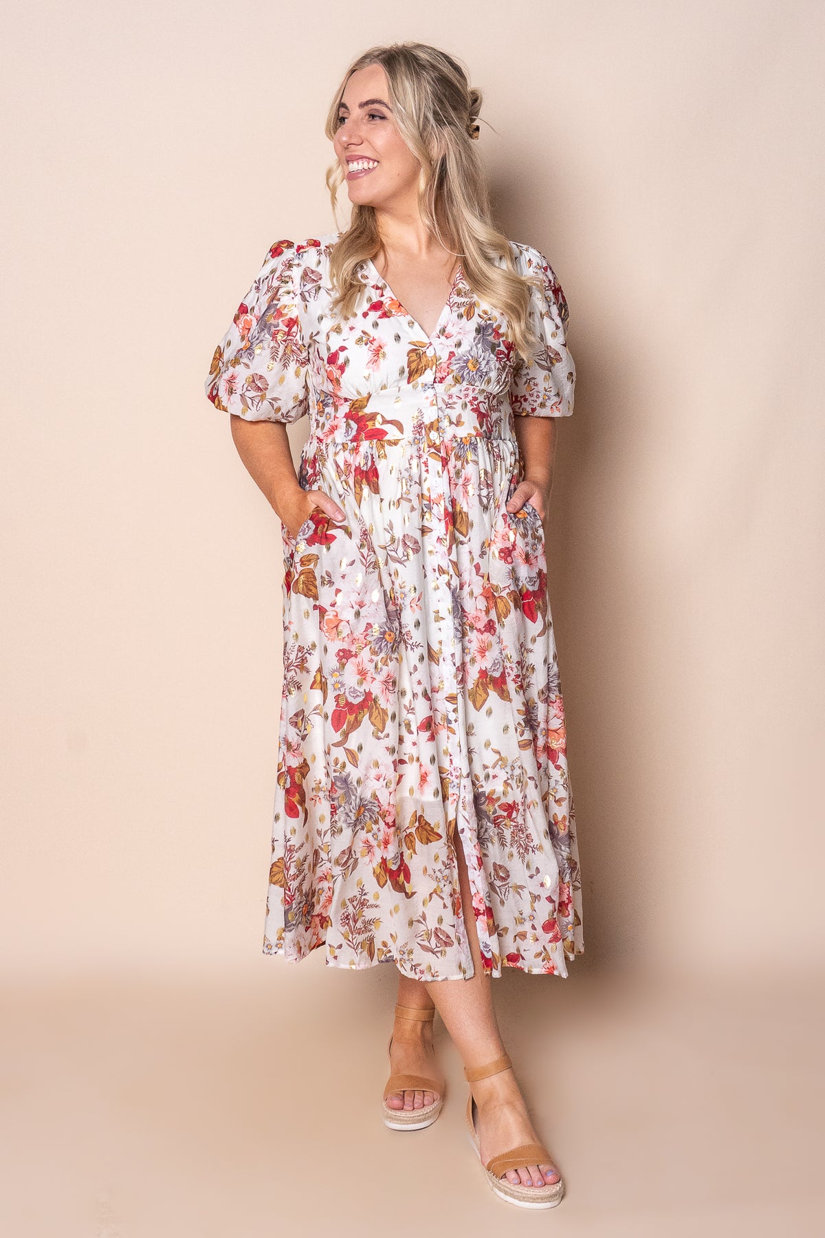 Bridie Midi Dress in White Multi