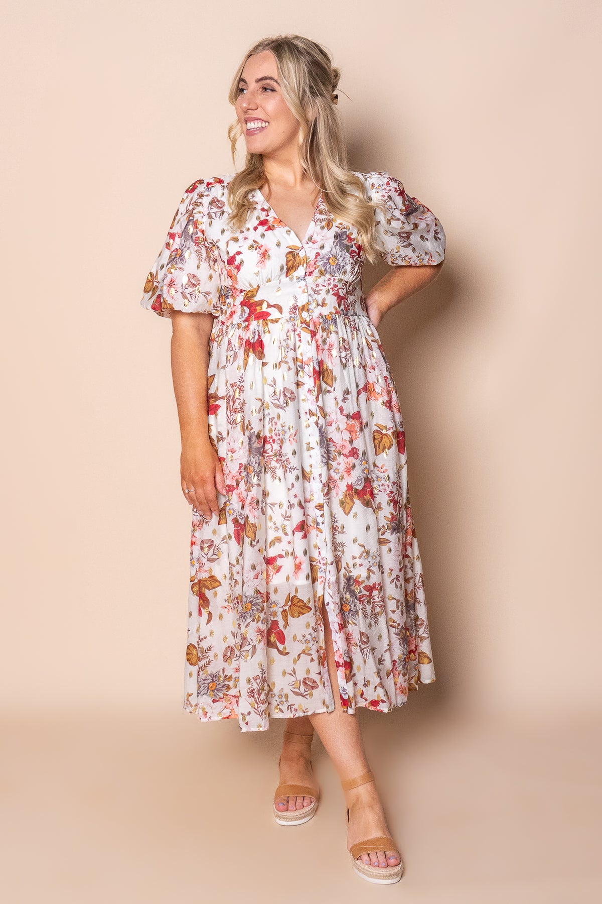 Bridie Midi Dress in White Multi