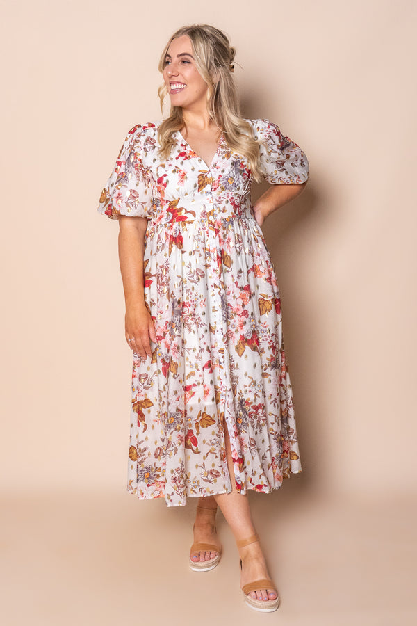 Bridie Midi Dress in White Multi